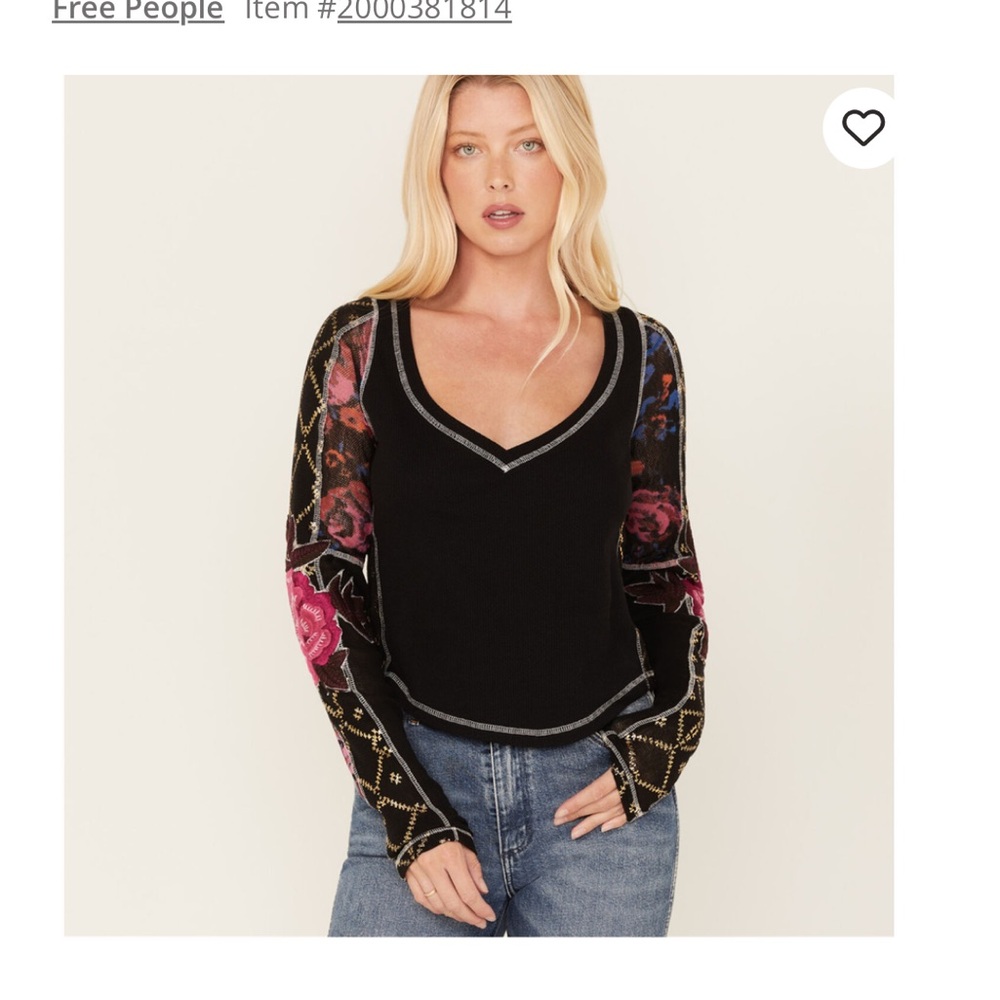 Free People Amara Vibrant Floral Embroidered V Neck Blouse Cottage Medium
